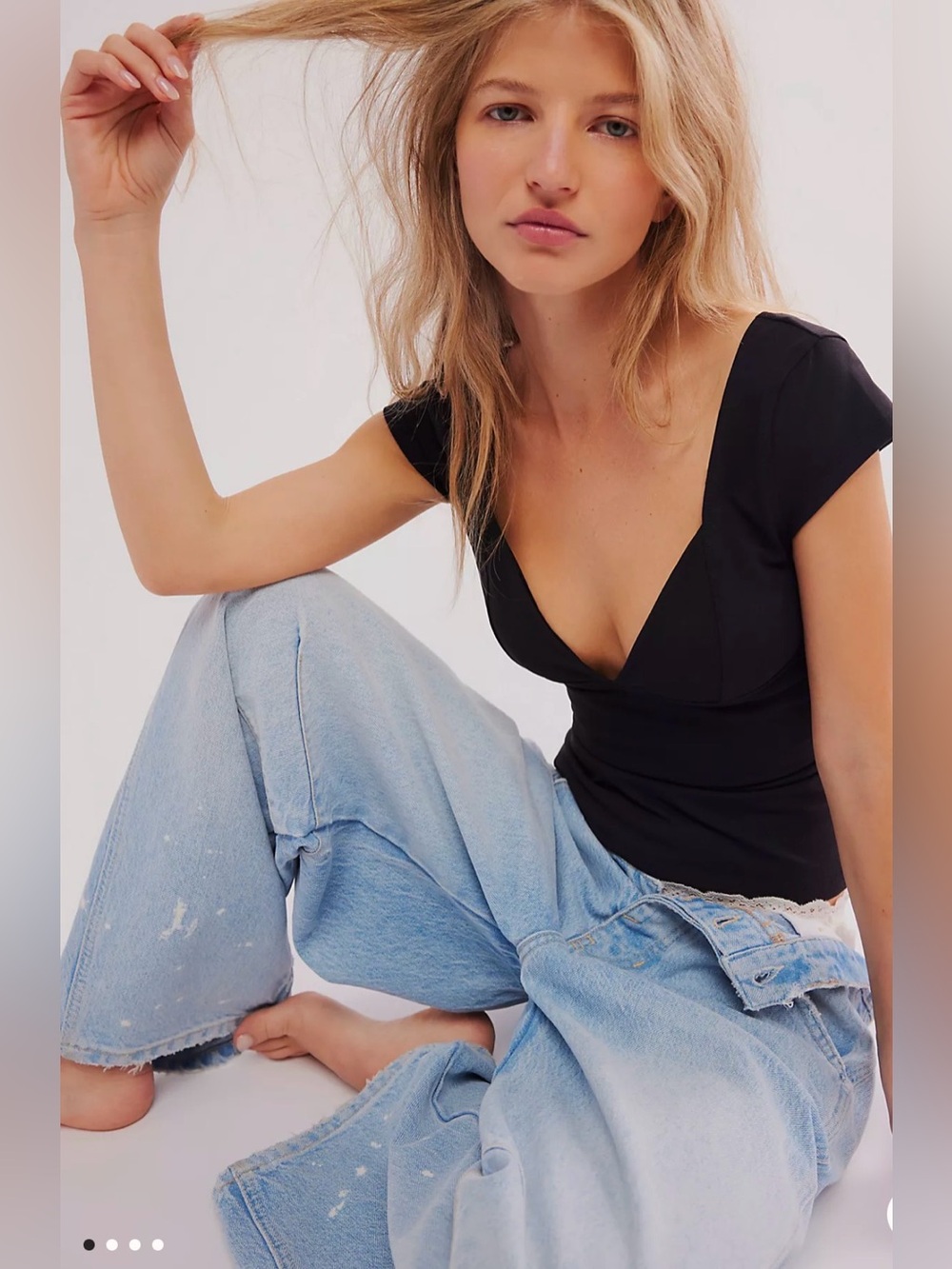 Free People Navy Deep V Tank Top